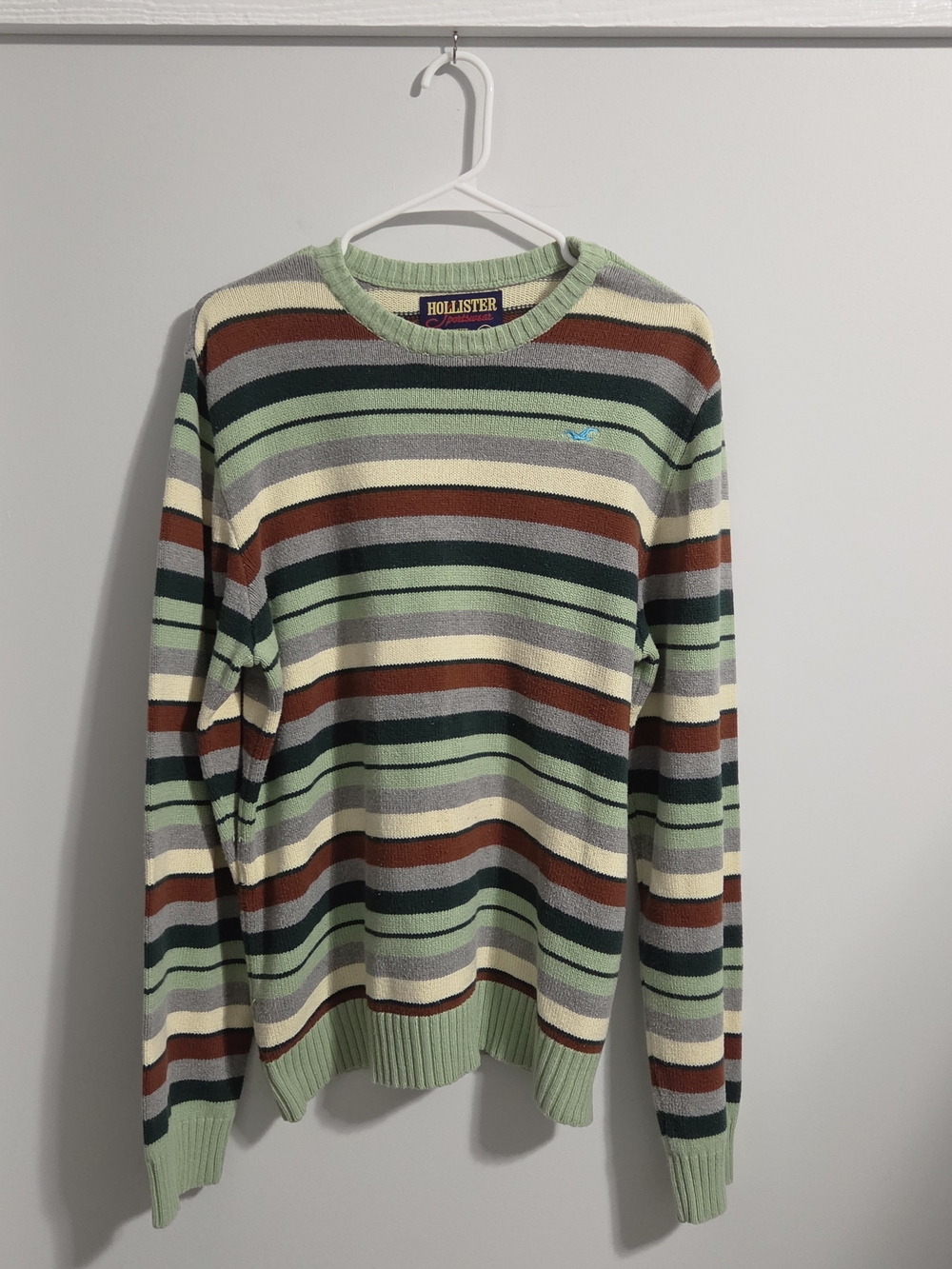 vintage-style Hollister multi-color horizontal striped crewneck sweater